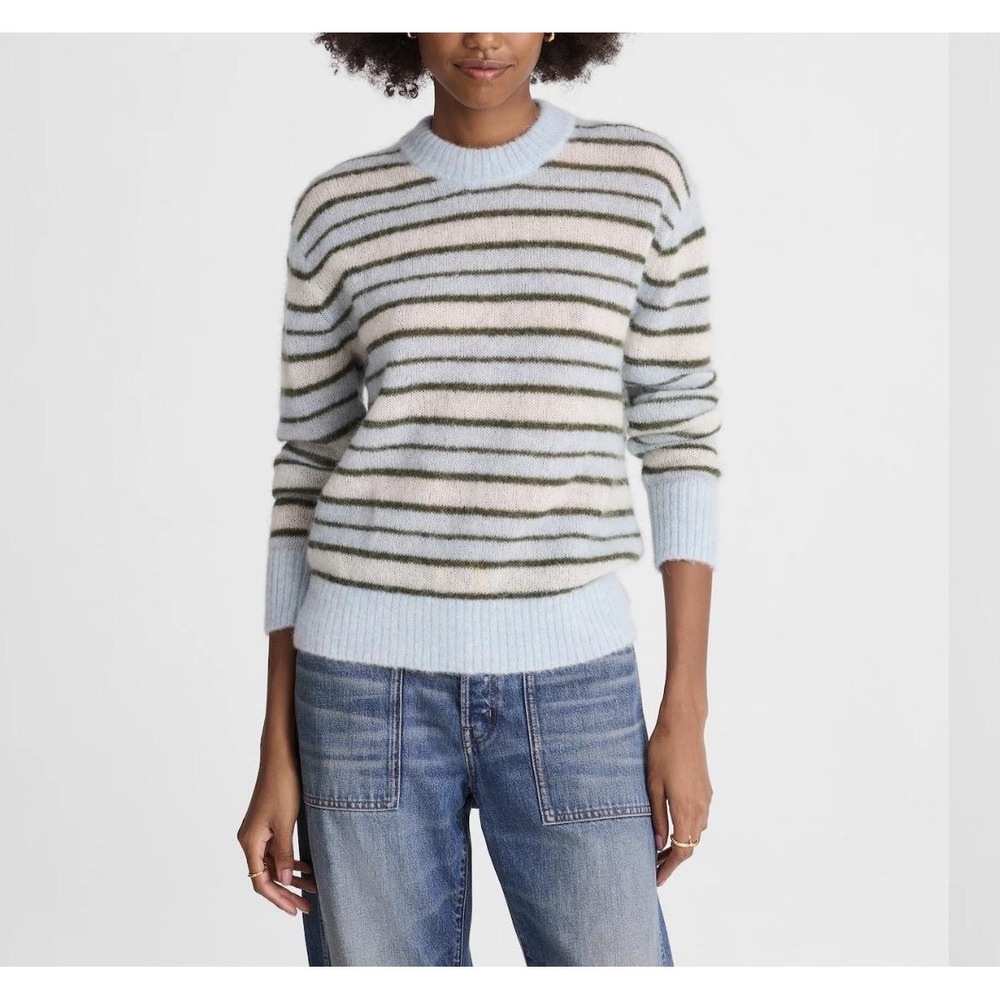 Madewell Oversized Pullover Sweater Alpaca Blend Blue Aqua Stripe Womens M NWT
